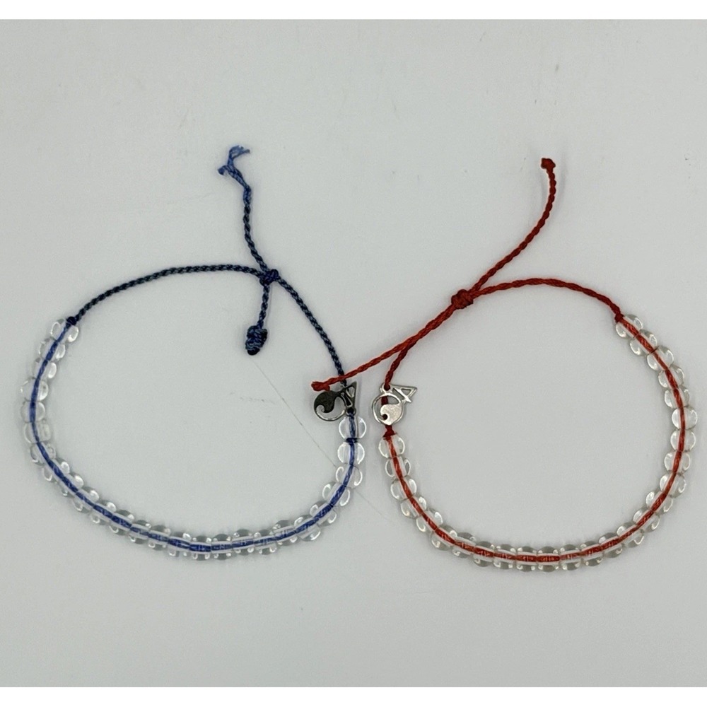 4ocean Lot 2 Recycled Glass Bead Bracelets Ocean Cleanup Adjustable Red Blue